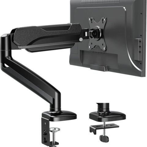 MOUNTUP Single Monitor Arm – Fits 13”–32” Screens, VESA Desk Mount, Gas Spring, Clamp/Grommet, Black